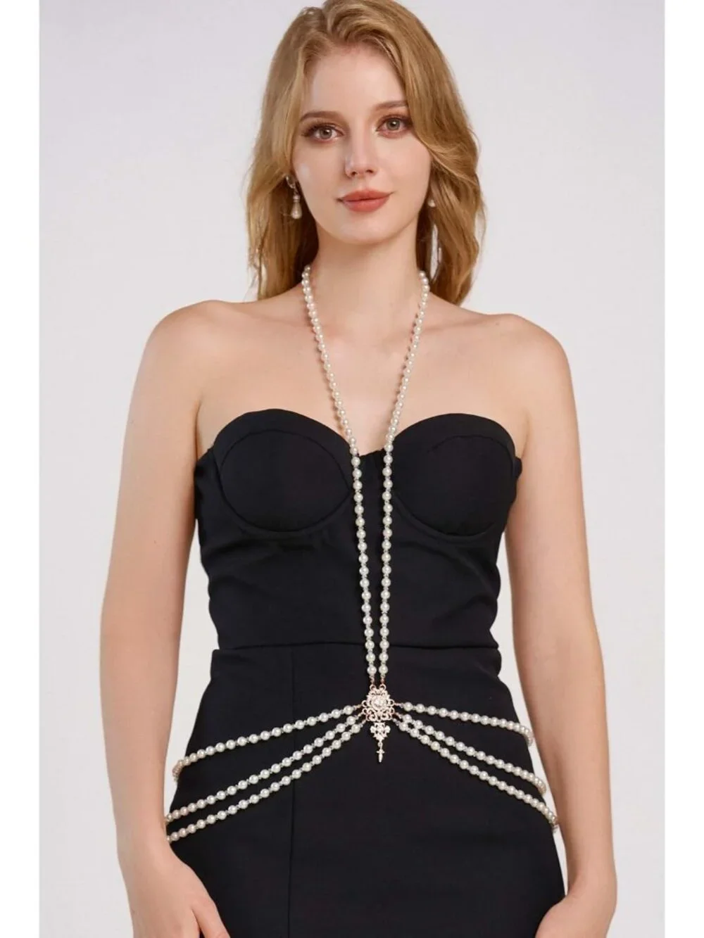 Faux Pearl Body Chain for Women 6mm Beads 1920s Gatsby